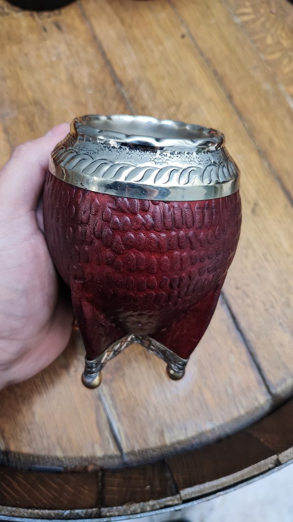 Torpedo Cuero Crocco Virola Alpaca Cincelada Base y Bolitas Bronce (BORDO) - Imagen 2