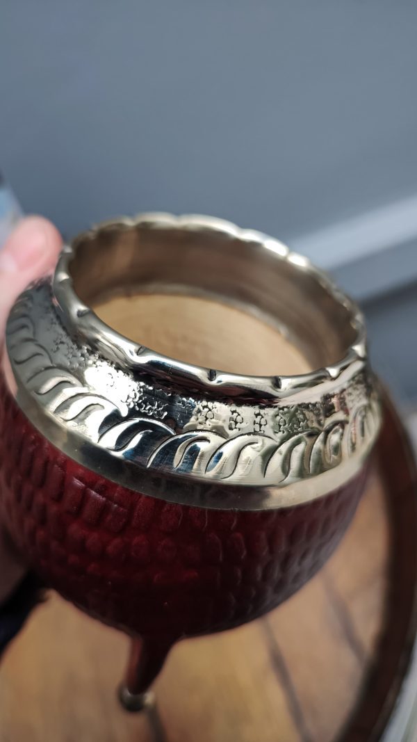 Torpedo Cuero Crocco Virola Alpaca Cincelada Base y Bolitas Bronce (BORDO)